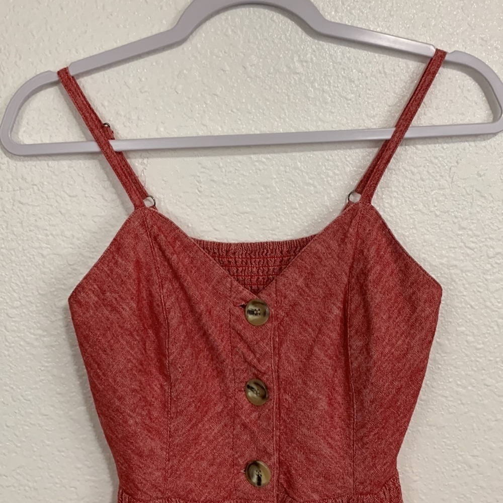 Indigo Rein Linen Red Button Through Double Pocket Cami Dress Size M - Picture 3 of 9